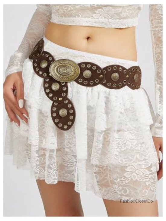 Vintage Western Oval Waist Belt Hollow Out Studded Retro Belts main image 4